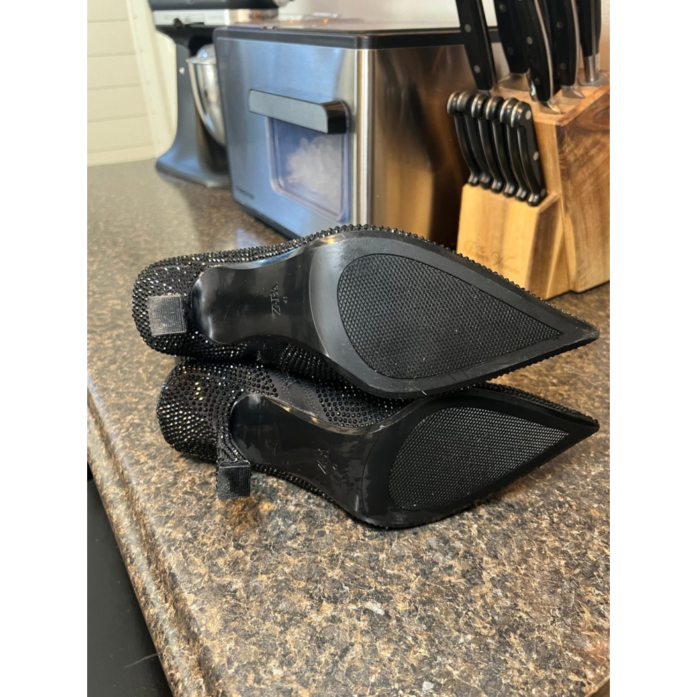 ZARA Black Rhinestone Kitten Heeled Boots - Picture 5 of 9